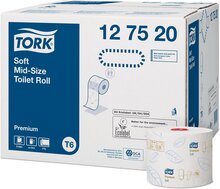 Tork Premium toiletpapier soft, mid-size, 2-laags, systeem T6, wit, pak van 27 rollen