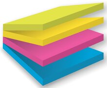 Post-it Super Sticky notes, 75 vel, ft 76 x 76 mm, blister van 4 blokken, geassorteerde kleuren