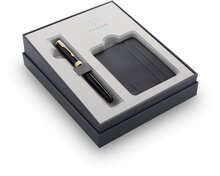 Parker giftbox Sonnet vulpen + kaarthouder, zwart GT