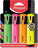 Maped markeerstift Fluo&#039;Peps Classic etui van 4 stuks: geel, oranje, roze en groen