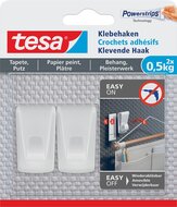 Tesa Klevende Haak, draagkracht 0,5 kg, behang en pleisterwerk, wit, 2 haken en 3 strips