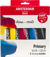 Amsterdam acrylverf primair 120 ml, 5 tubes + 3 tuiten