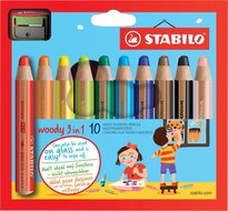 STABILO woody 3in1 kleurpotlood, etui van 10 stuks in geassorteerde kleuren