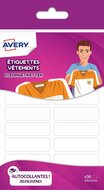 Avery Family kledingetiketten, ft 4,5 x 1,3 cm, wit, ophangbare etui met 36 etiketten