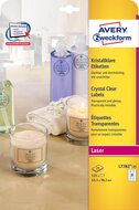 Avery transparante Crystal Clear etiketten ft 63,5 x 38,1 mm, 525 etiketten, 21 per vel