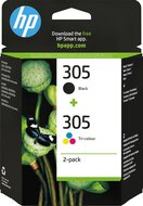 HP inktcartridge 305, 100-120 pagina&#039;s, OEM 6ZD17AE, 1 x zwart en 1 x 3 kleuren