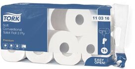 Tork Premium toiletpapier extra soft, 3-laags, 250 vellen, systeem T4, wit, pak van 8 rollen Tork Premium toiletpapier extra soft, 3-laags, 250 vellen, systeem T4, wit, pak van 8 rollen