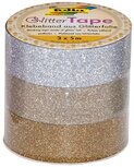 Folia glittertape zilver en goud rolletje met 3 stuks Folia glittertape zilver en goud rolletje met 3 stuks