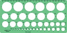 Linex cirkelsjabloon 1 - 35 mm, met 39 cirkels en milimeteruitlijning Linex cirkelsjabloon 1 - 35 mm, met 39 cirkels en milimeteruitlijning