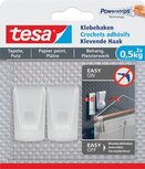 Tesa Klevende Haak, draagkracht 0,5 kg, behang en pleisterwerk, wit, 2 haken en 3 strips Tesa Klevende Haak, draagkracht 0,5 kg, behang en pleisterwerk, wit, 2 haken en 3 strips