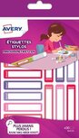 Avery Family mini naametiketten, ft 5 x 1 cm, roze/paars, ophangbare etui met 30 etiketten Avery Family mini naametiketten, ft 5 x 1 cm, roze/paars, ophangbare etui met 30 etiketten