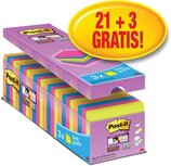 Post-it super Sticky notes, 90 vel, ft 76 x 76 mm, geassorteerde kleuren, pak van 21 blokken + 3 gratis Post-it super Sticky notes, 90 vel, ft 76 x 76 mm, geassorteerde kleuren, pak van 21 blokken + 3 gratis
