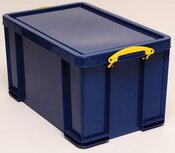Really Useful Box opbergdoos 84 liter, donkerblauw met gele handvaten Really Useful Box opbergdoos 84 liter, donkerblauw met gele handvaten