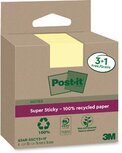 Post-it Super Sticky Notes Recycled, 70 vel, ft 76 x 76 mm, geel, 3 + 1 GRATIS Post-it Super Sticky Notes Recycled, 70 vel, ft 76 x 76 mm, geel, 3 + 1 GRATIS