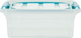 Whitefurze Carry Box opbergdoos 5 liter, transparant met blauwe handvaten Whitefurze Carry Box opbergdoos 5 liter, transparant met blauwe handvaten