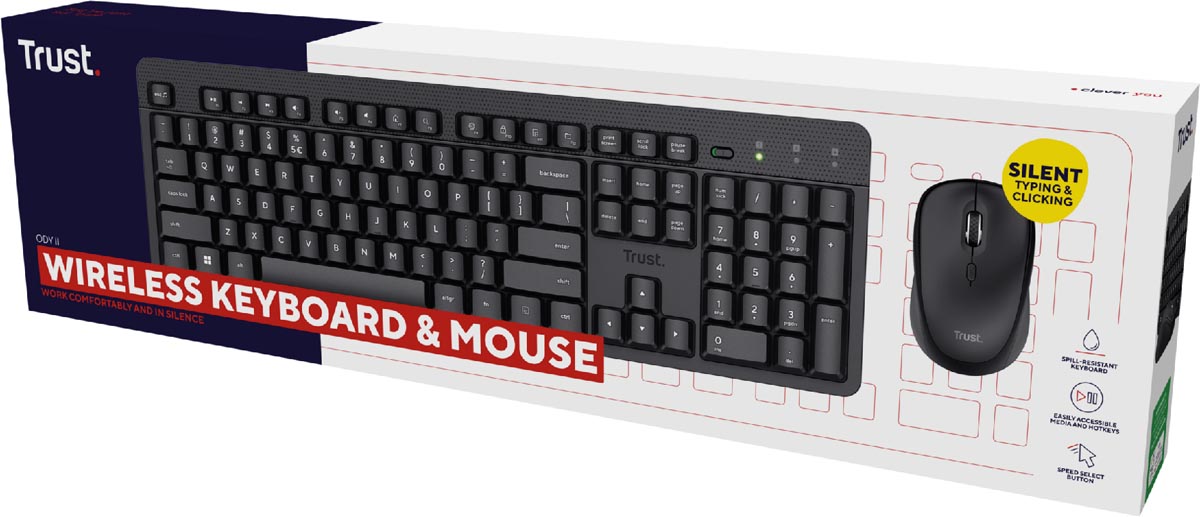 Trust Ody II draadloos stil toetsenbord en muis, qwerty