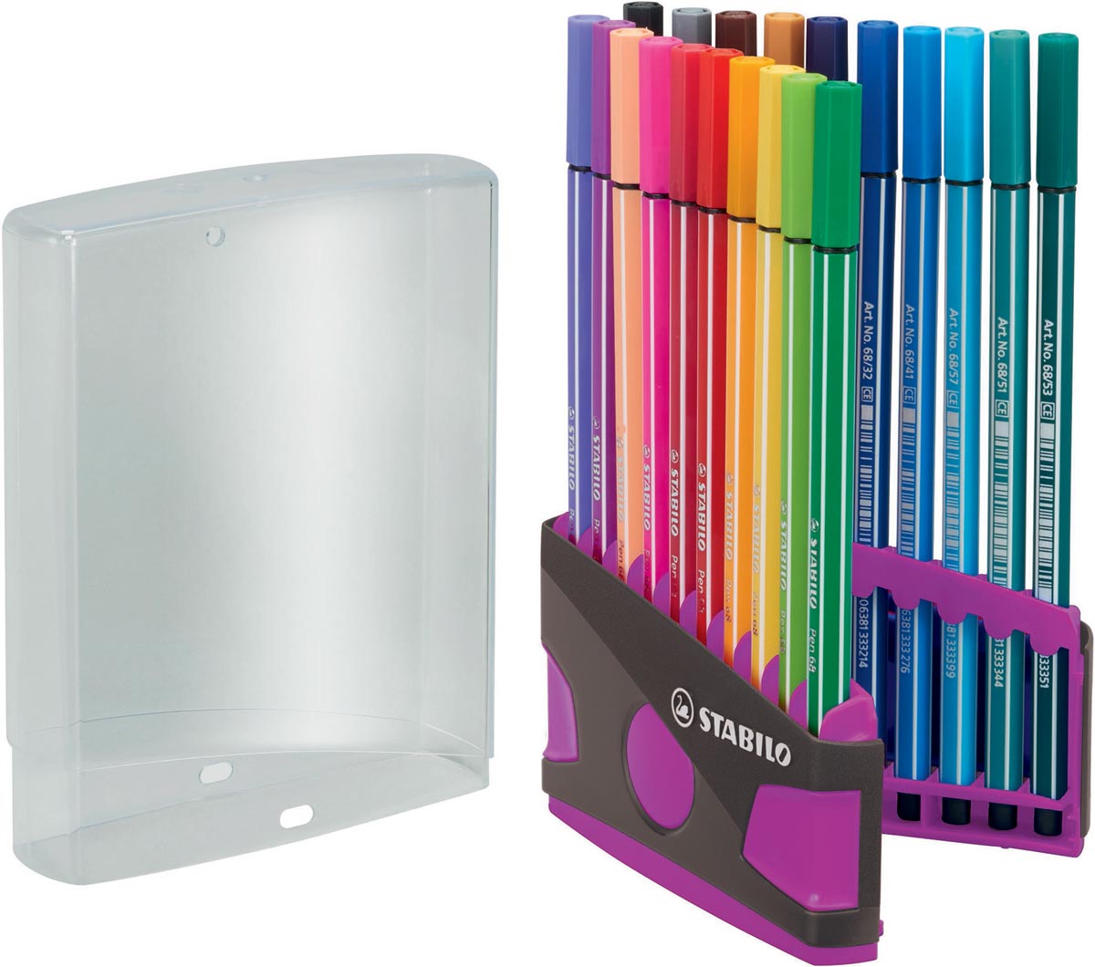 STABILO Pen 68, ColorParade, lila-grijze doos, 20 stuks in geassorteerde kleuren