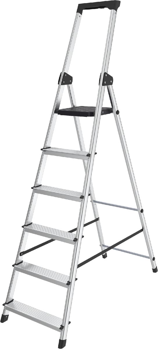 Brasq trapladder SL600 aluminium 6 treden zilver-zwart 150 kg draagvermogen