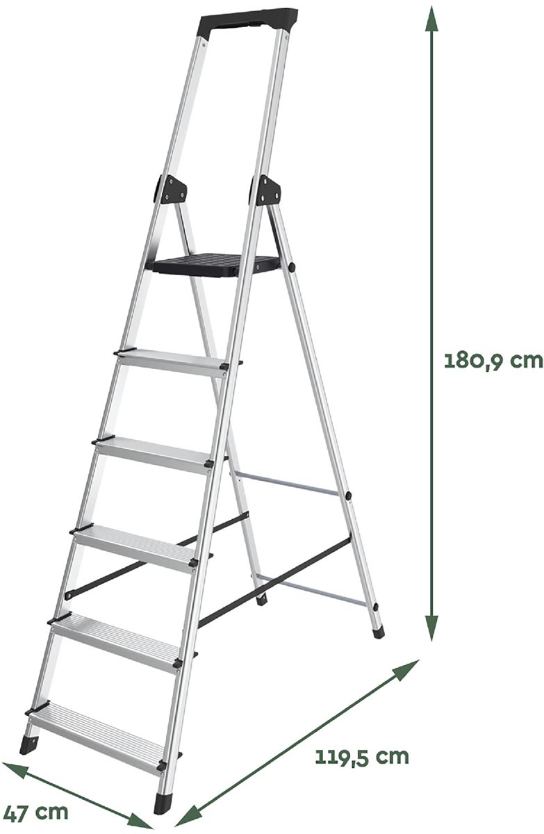 Brasq trapladder SL600 aluminium 6 treden zilver-zwart 150 kg draagvermogen