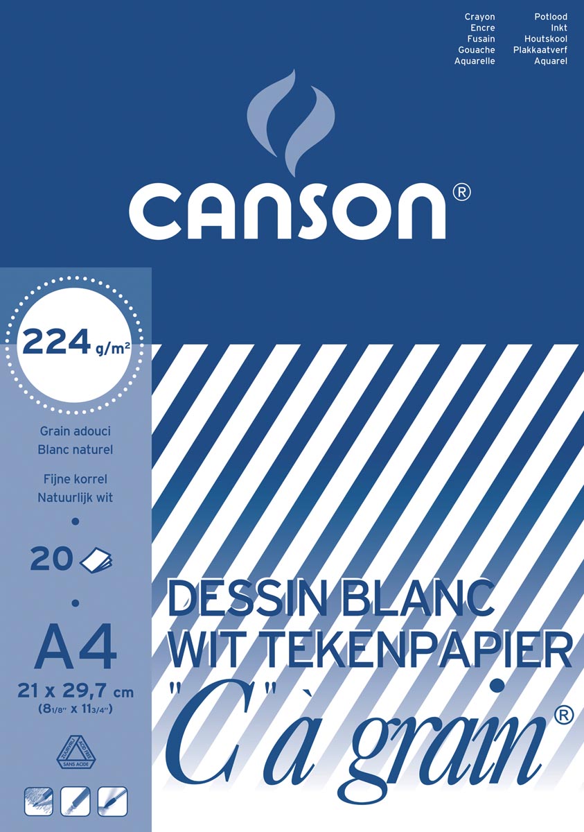 Canson tekenblok C à grain 224 g/m², ft 21 x 29,7 cm (A4)