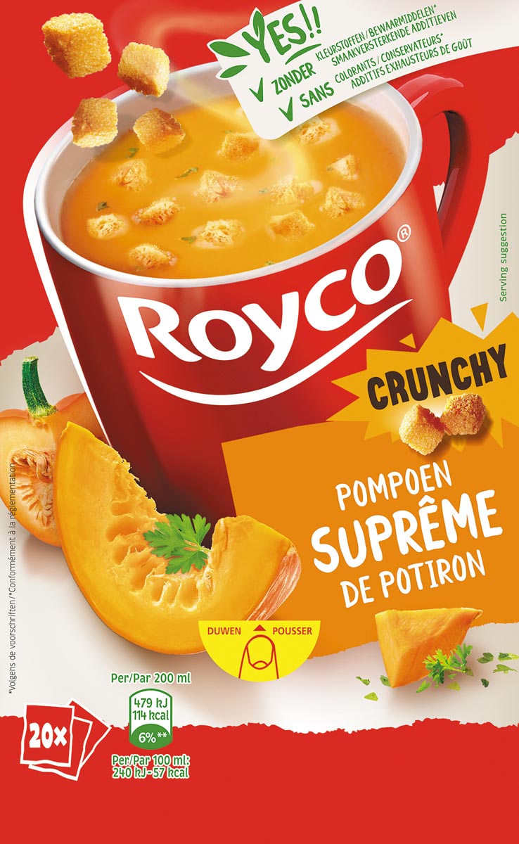 Royco Minute Soup pompoensuprême met croutons, pak van 20 zakjes