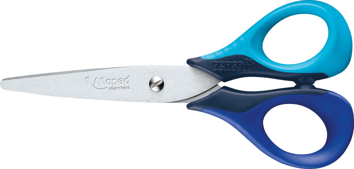 Maped schaar Sensoft, ft 13 cm, rechts, ronde punt, RVS, geassorteerde kleuren, blister van 1 stuk