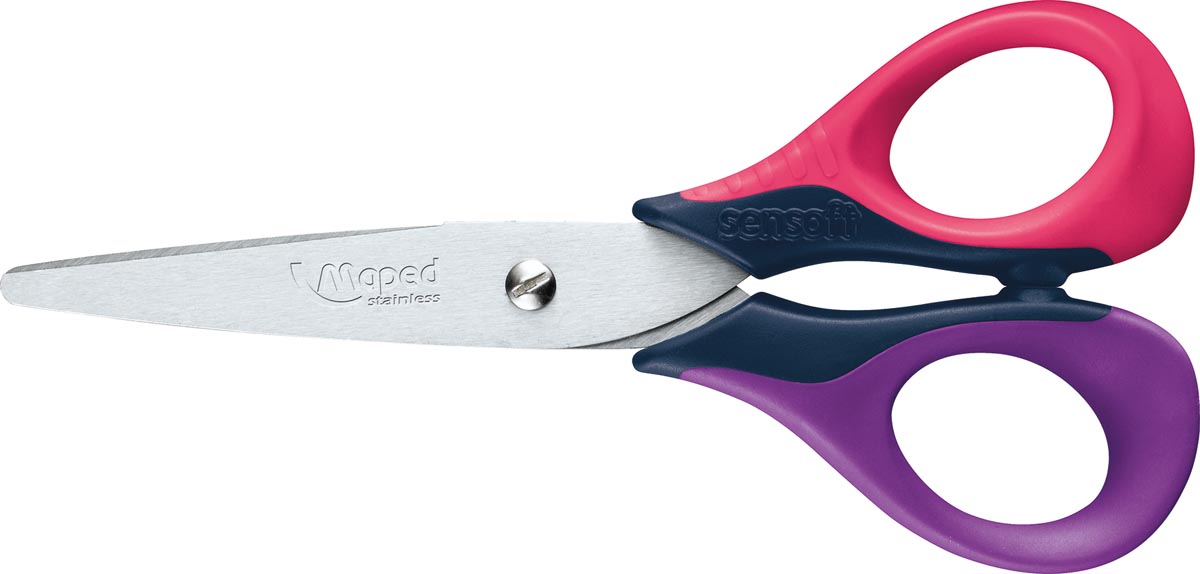 Maped schaar Sensoft, ft 13 cm, rechts, ronde punt, RVS, geassorteerde kleuren, blister van 1 stuk
