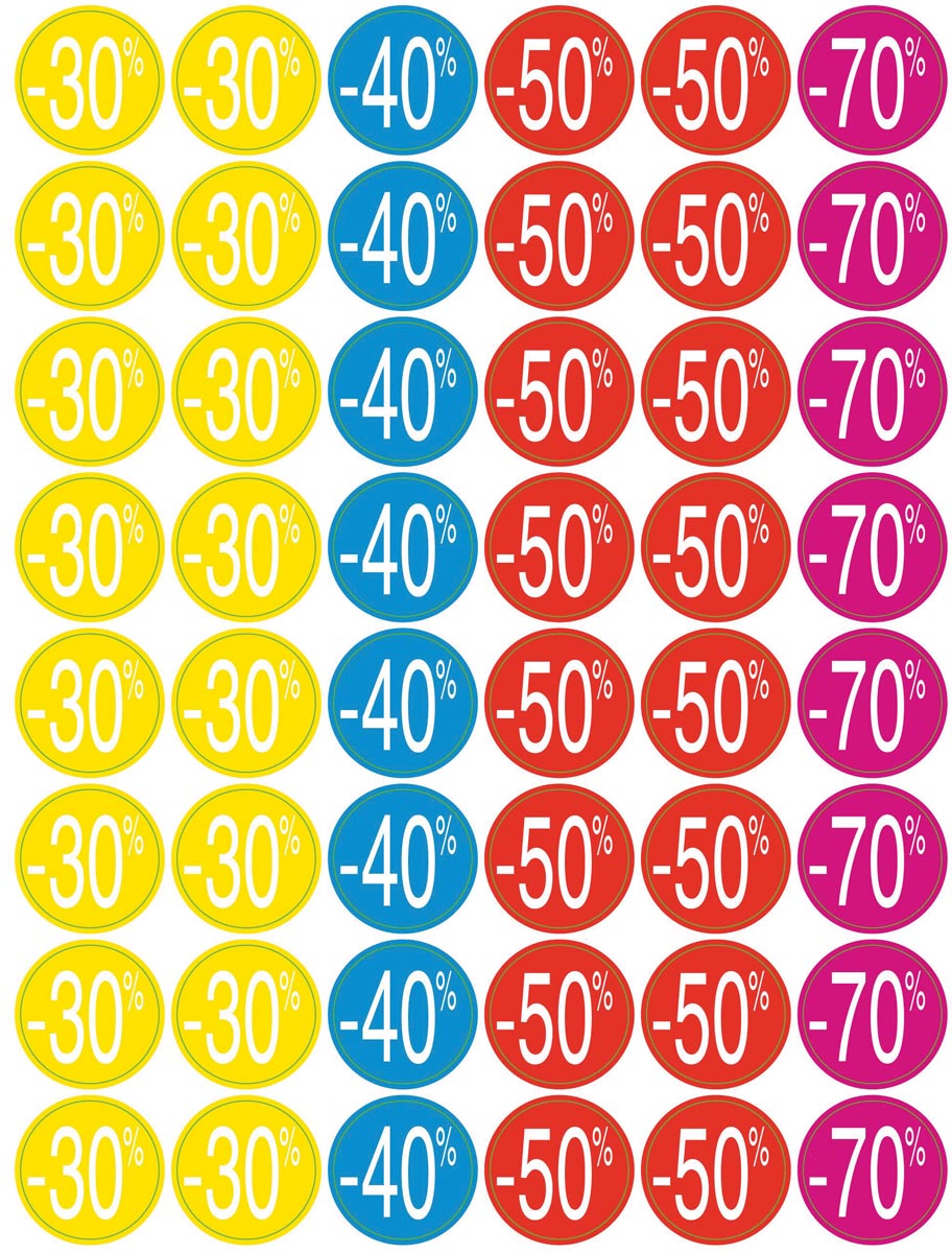 Agipa kortinglabel van -30% tot -70%, geassorteerde kleuren