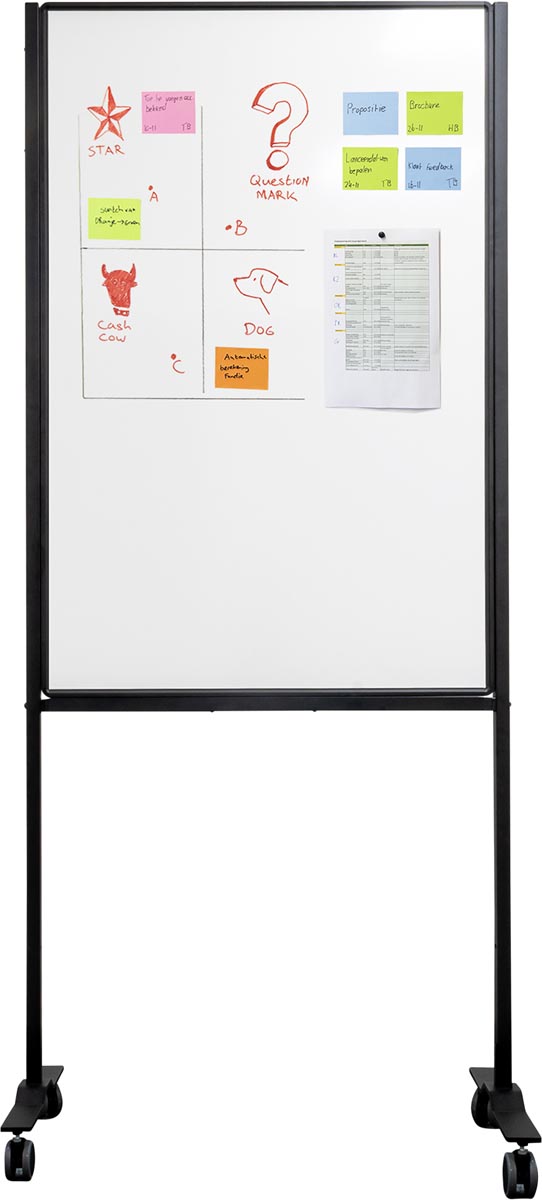 Smit Visual whiteboard, gelakt staal, magnetisch, verrijdbaar, 75 x 120  cm