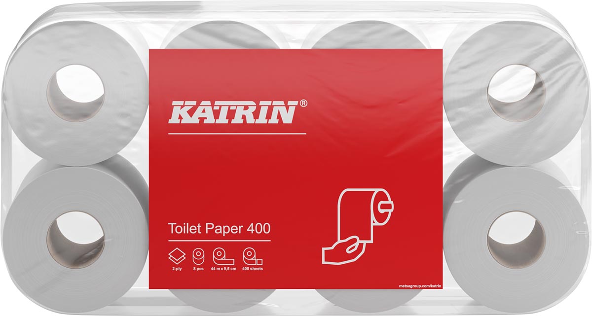 Katrin toiletpapier, 2-laags, 400 vel per rol, pak van 8 rollen