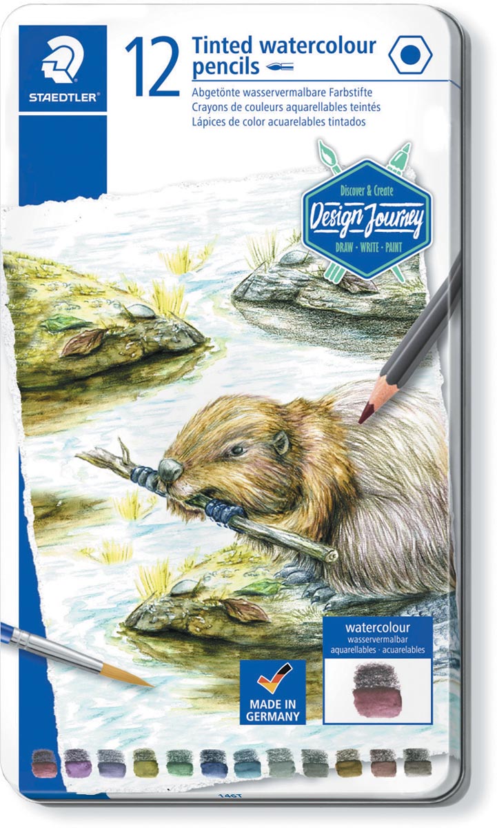 Staedtler Aquarelpotloden set 12 kleuren in metalen doos PEFC-gecertificeerd hout
