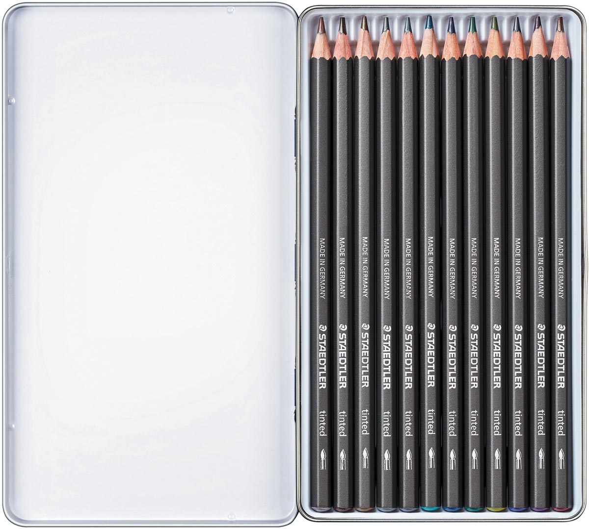 Staedtler Aquarelpotloden set 12 kleuren in metalen doos PEFC-gecertificeerd hout