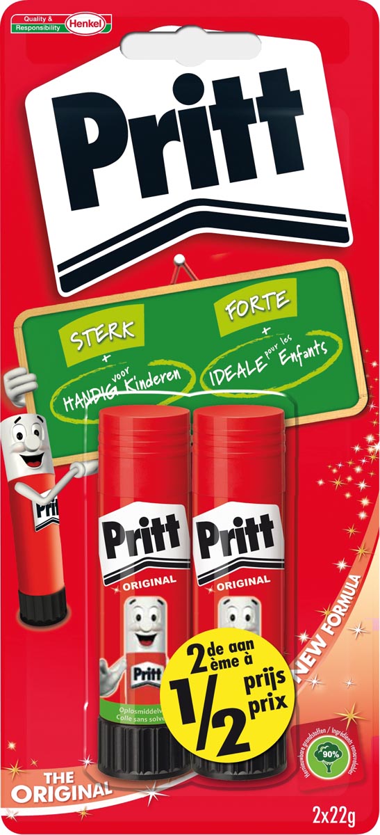 Pritt plakstift, 22 g, blister van 2 stuks, 2de aan halve prijs
