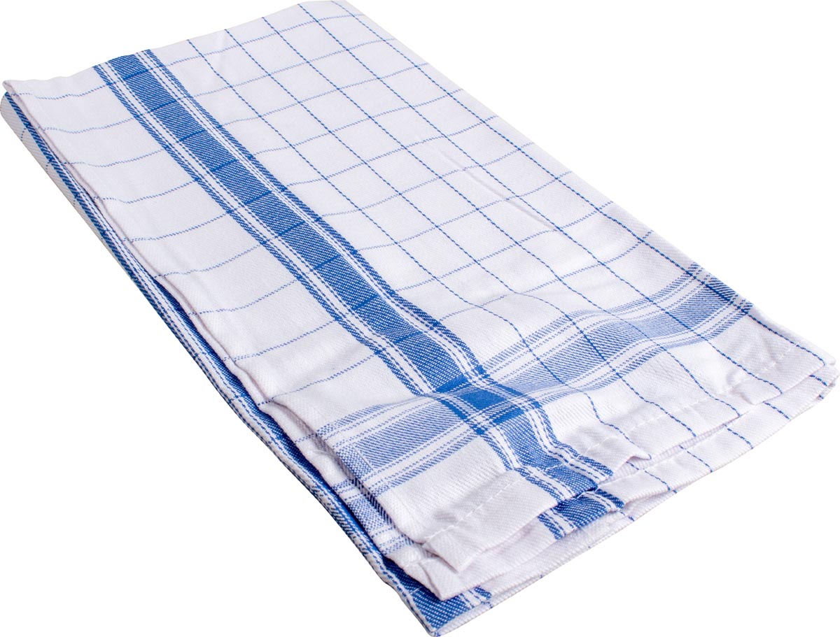 Merkloos Handdoek 100% katoen geruit blauw 50 x 70 cm pak van 6