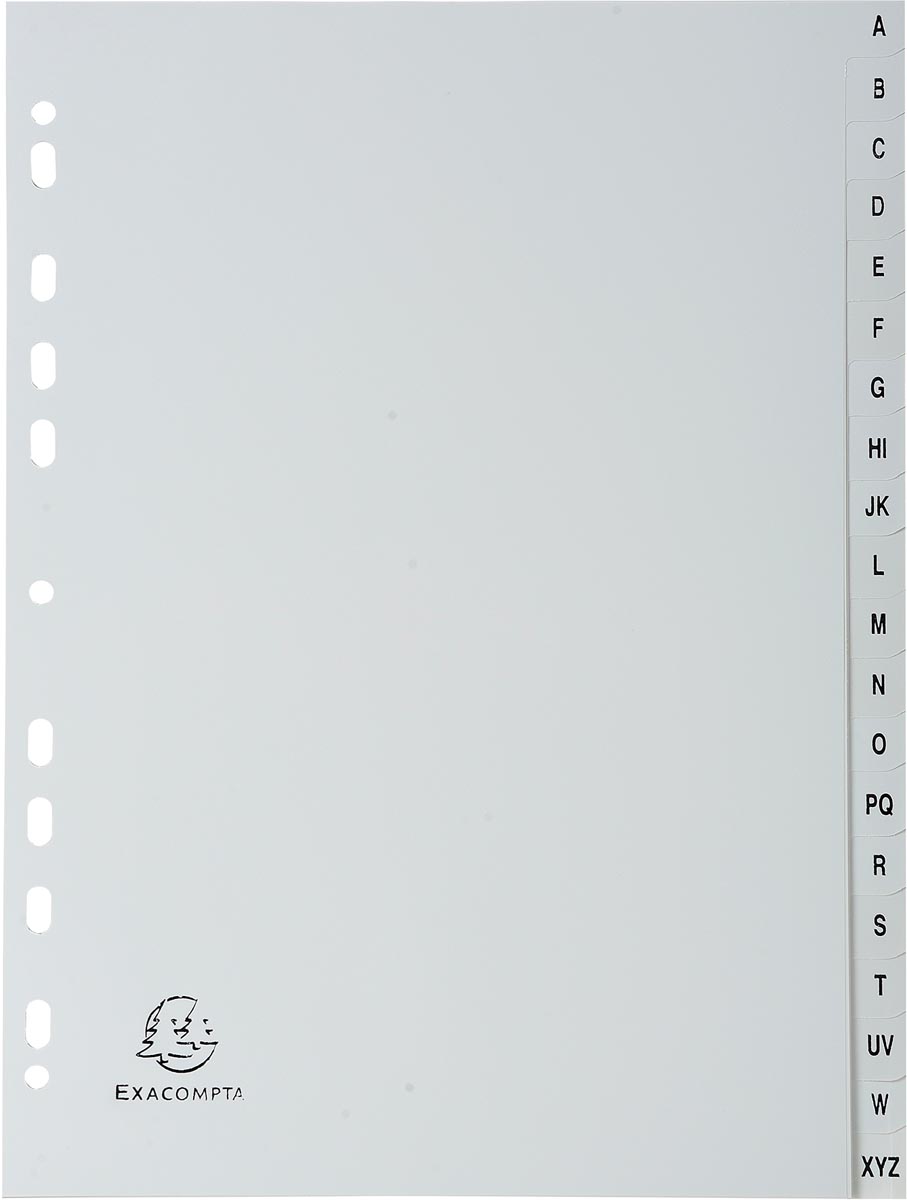 Exacompta tabbladen voor ft A4, uit PP, van A tot Z, 20 tabs, grijs