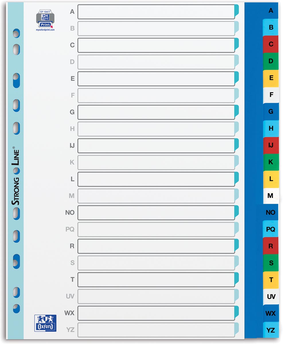 OXFORD tabbladen, formaat A4 maxi (voor showtassen), uit PP, 11-gaatsperforatie, gekleurde tabs,  set A-Z