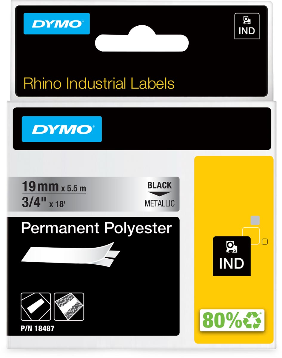Dymo RHINO permanente polyester tape 19 mm zwart