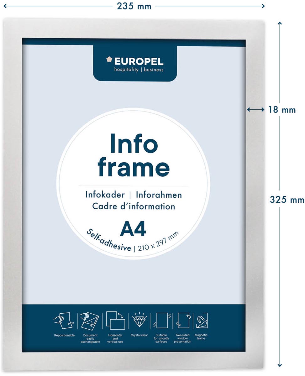 Europel zelfklevend kader ft A4, zilver, pak van 2 stuks