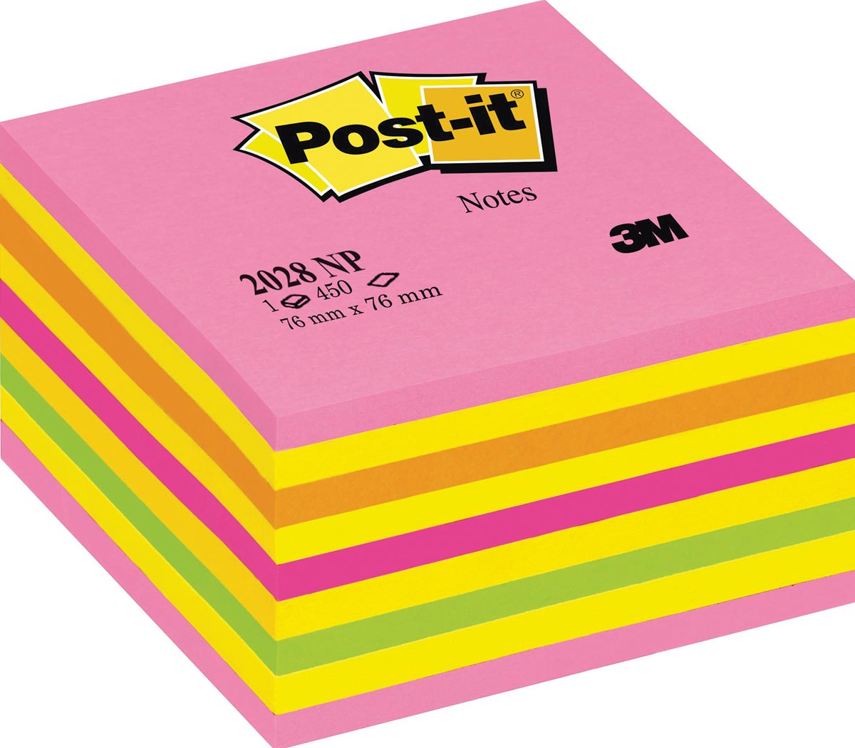 Post-it Notes kubus, 450 vel, ft 76 x 76 mm, roze-geel tinten