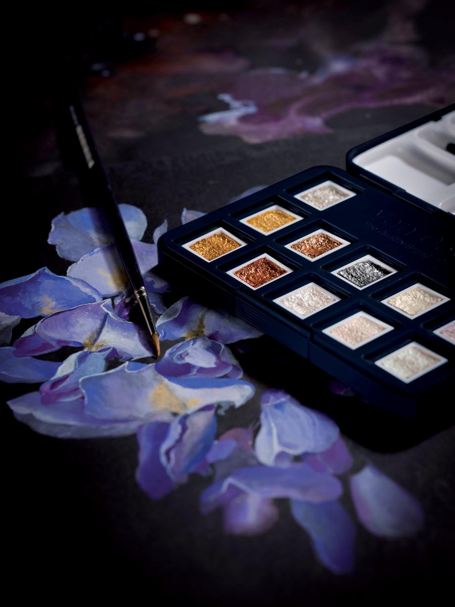 Van Gogh aquarelverf, pocketbox met 12 napjes, metallic- en interference kleuren