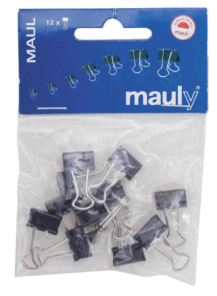MAUL papierklem foldback 13mm blister 12 zwart