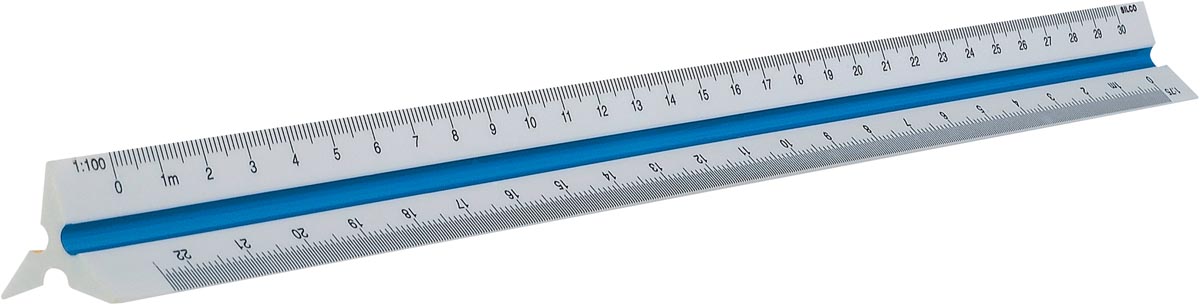 Maped driekantige schaallat, schaalverdeling 1:100, 1:200, 1:250, 1:300, 1:400, 1:500, blauw