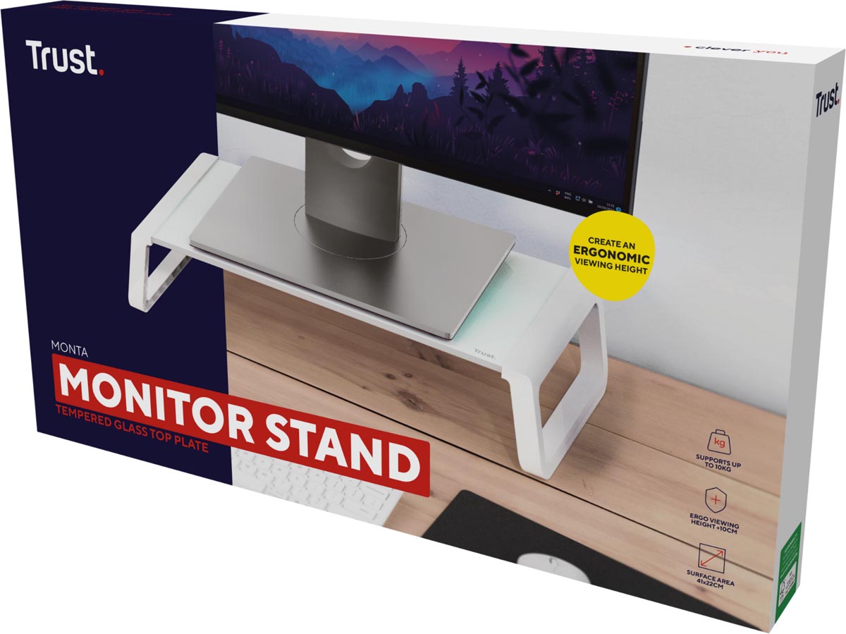 Trust Monta monitorstandaard, gehard glas, wit