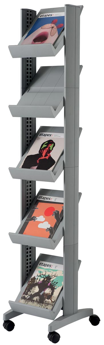 Paperflow Mobiele folderhouder Corner Compact grijs plastic met metalen versterking 167,5x35x38,5 cm