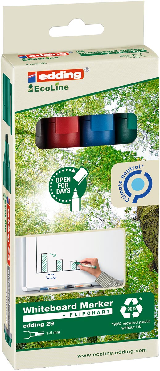 edding Ecoline whiteboardmarker set van 4 assorti kleuren 1 mm punt