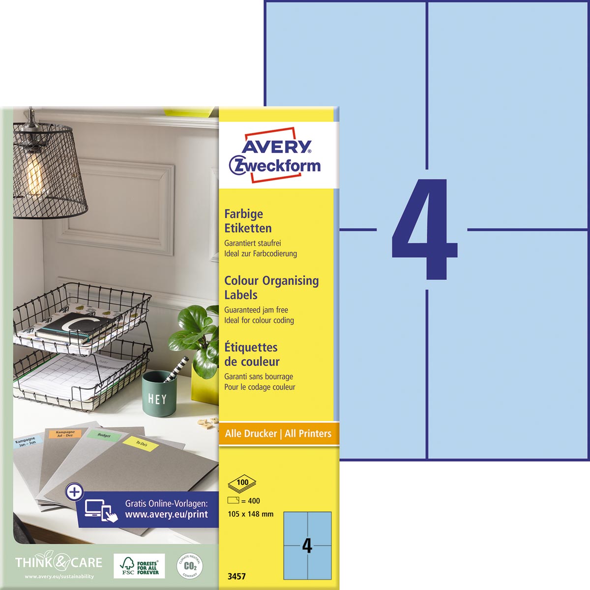 Avery gekleurde universele etiketten ft 105 x 148 mm (b x h), 400 stuks, blauw