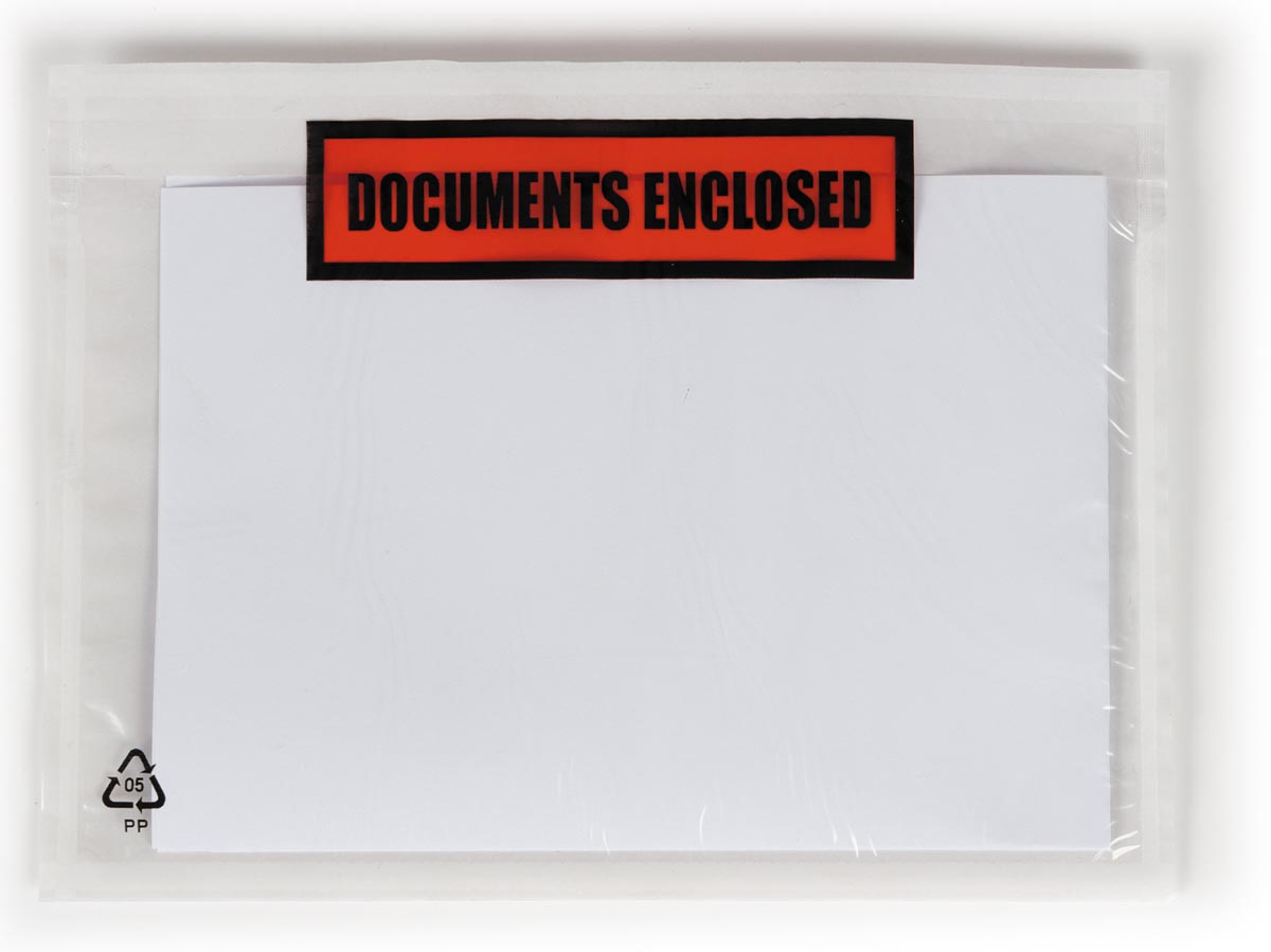 Paklijstenvelop Dokulops A6, ft 165 x 115 mm, doos van 1000 stuks, tekst: documents enclosed