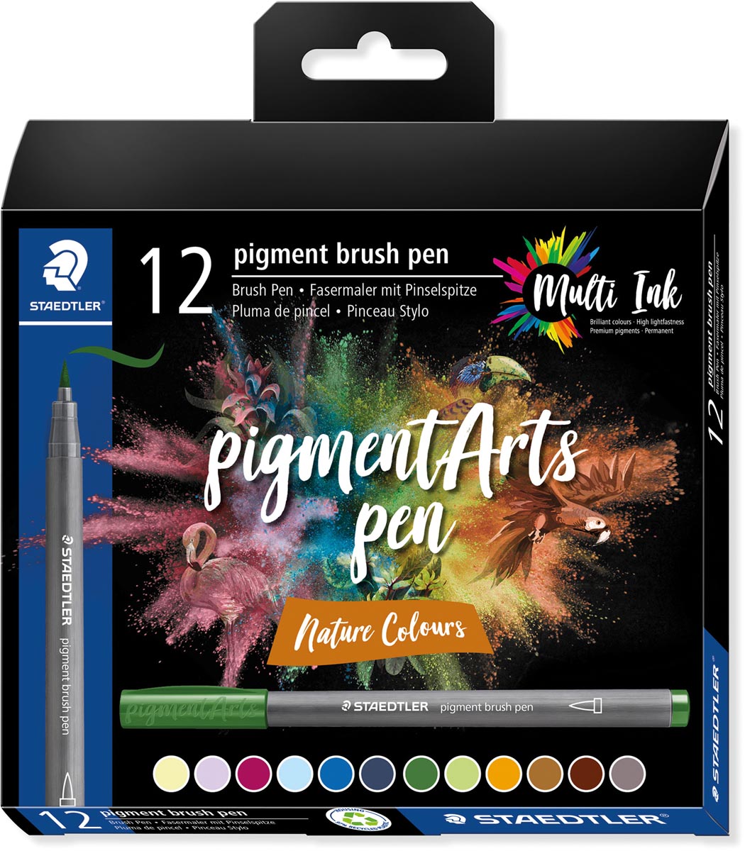 Staedtler Pigment Arts brush pen set 12 stuks Nature Colours 97% gerecycleerde kunststof