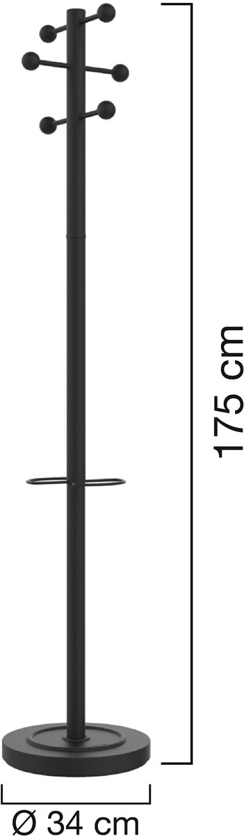 Unilux kapstok Access, hoogte 175 cm, 6 kledinghaken, met parapluhouder, zwart met hout