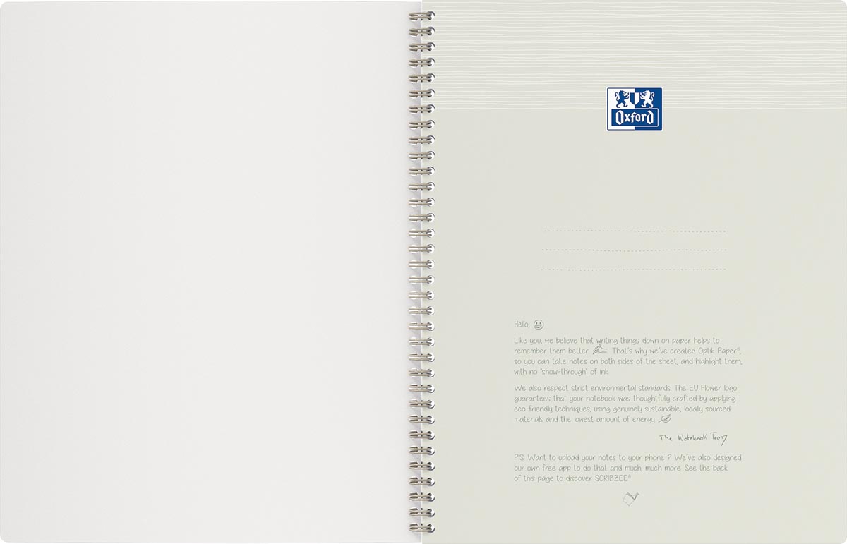 Oxford Origin spiraalschrift, ft A4+, 140 bladzijden, geruit 5 mm, blauw
